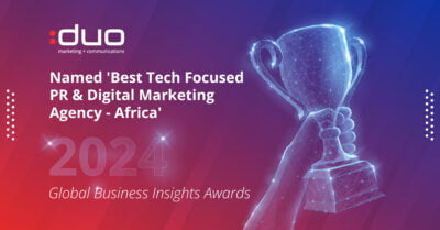 DUO selected 'Best Tech Focused PR & Digital Marketing Agency - Africa' at the 2024 GBI Awards.