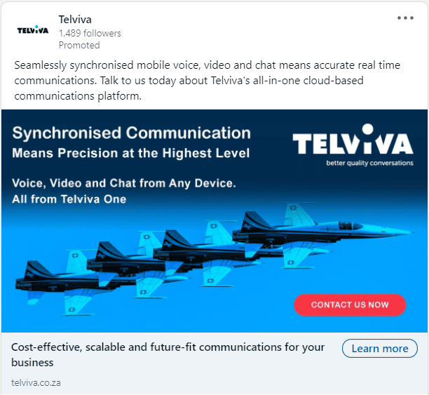 Telviva linkedIn advert example